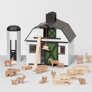 NIB Hearth & Hand with Magnolia Wood Toy Barn with Animal Figurines Farm Set